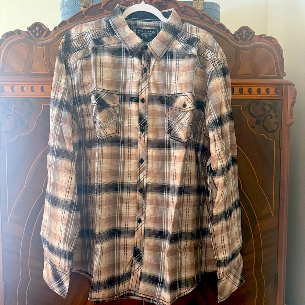 Buckle black button down shirt NWT